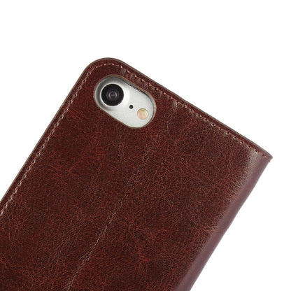 For iPhone SE (2020)/SE (2022)/8/7 4.7 inch Oiled-edgingCrazy Horse Genuine Leather Attached Hard PC Inner Case Wallet Stand Flip Phone Cover -Red