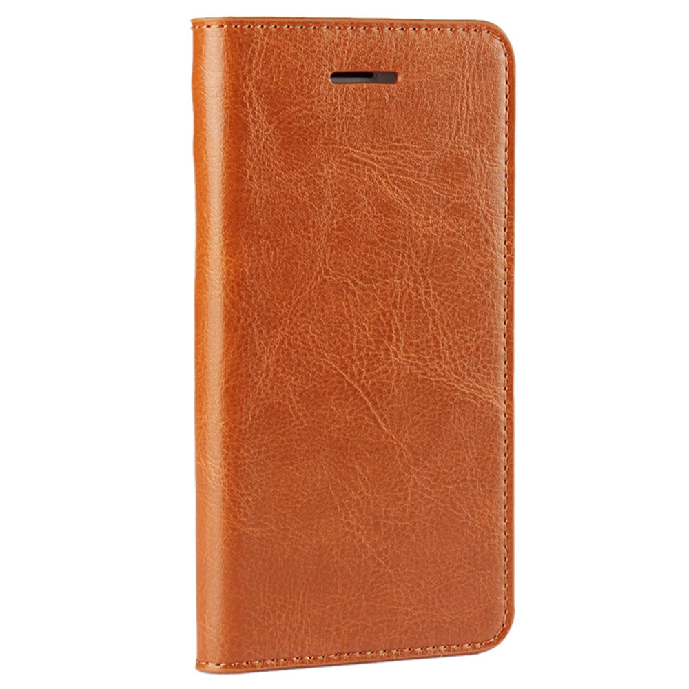 For iPhone SE (2020)/SE (2022)/8/7 4.7 inch Oiled-edgingCrazy Horse Genuine Leather Attached Hard PC Inner Case Wallet Stand Flip Phone Cover -Red