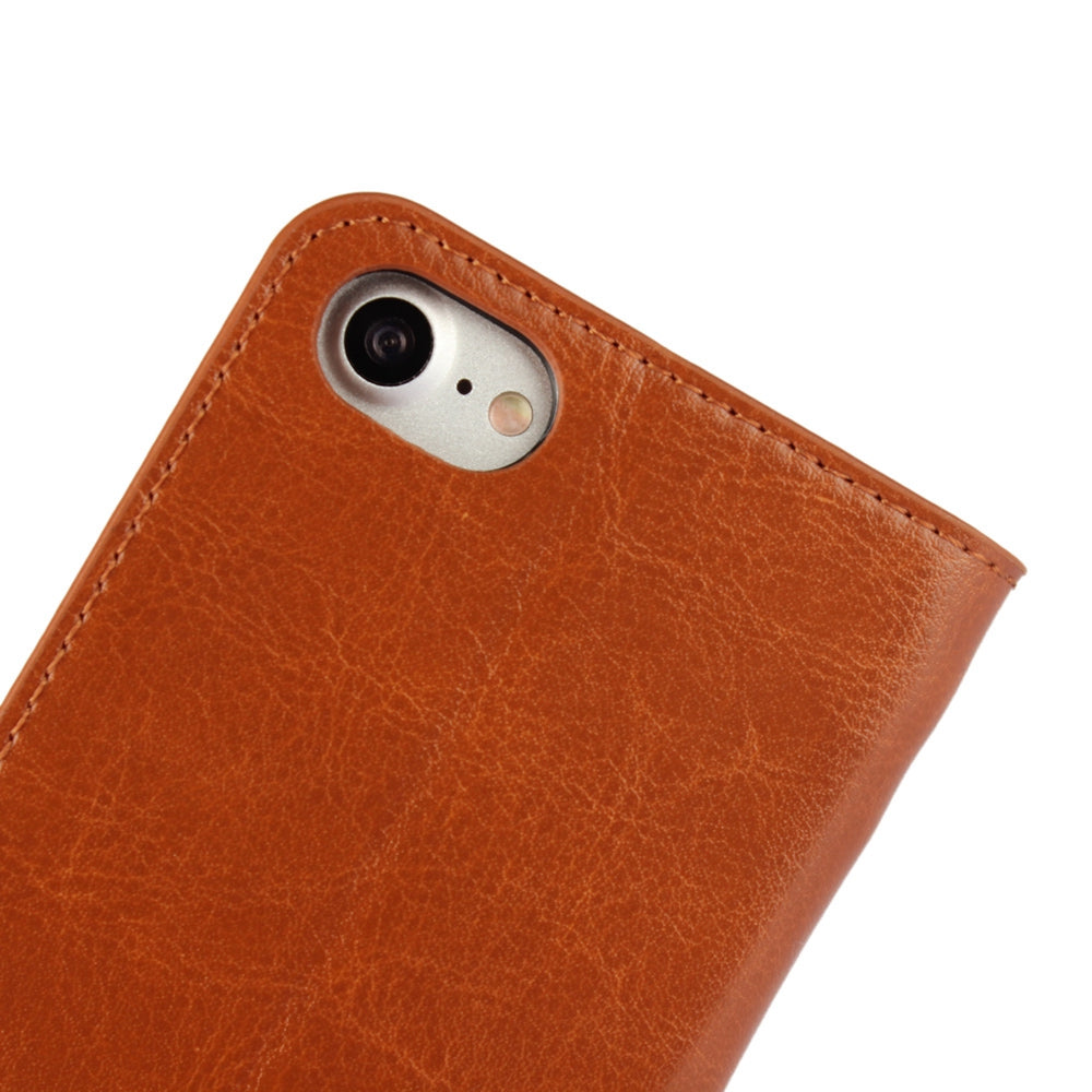 For iPhone SE (2020)/SE (2022)/8/7 4.7 inch Oiled-edgingCrazy Horse Genuine Leather Attached Hard PC Inner Case Wallet Stand Flip Phone Cover -Red
