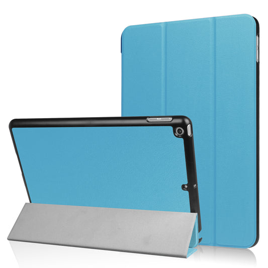 For iPad 9.7 (2018) / 9.7 (2017) Tri-fold Stand Lightweight Full Protection Smart Leather Tablet Case Cover