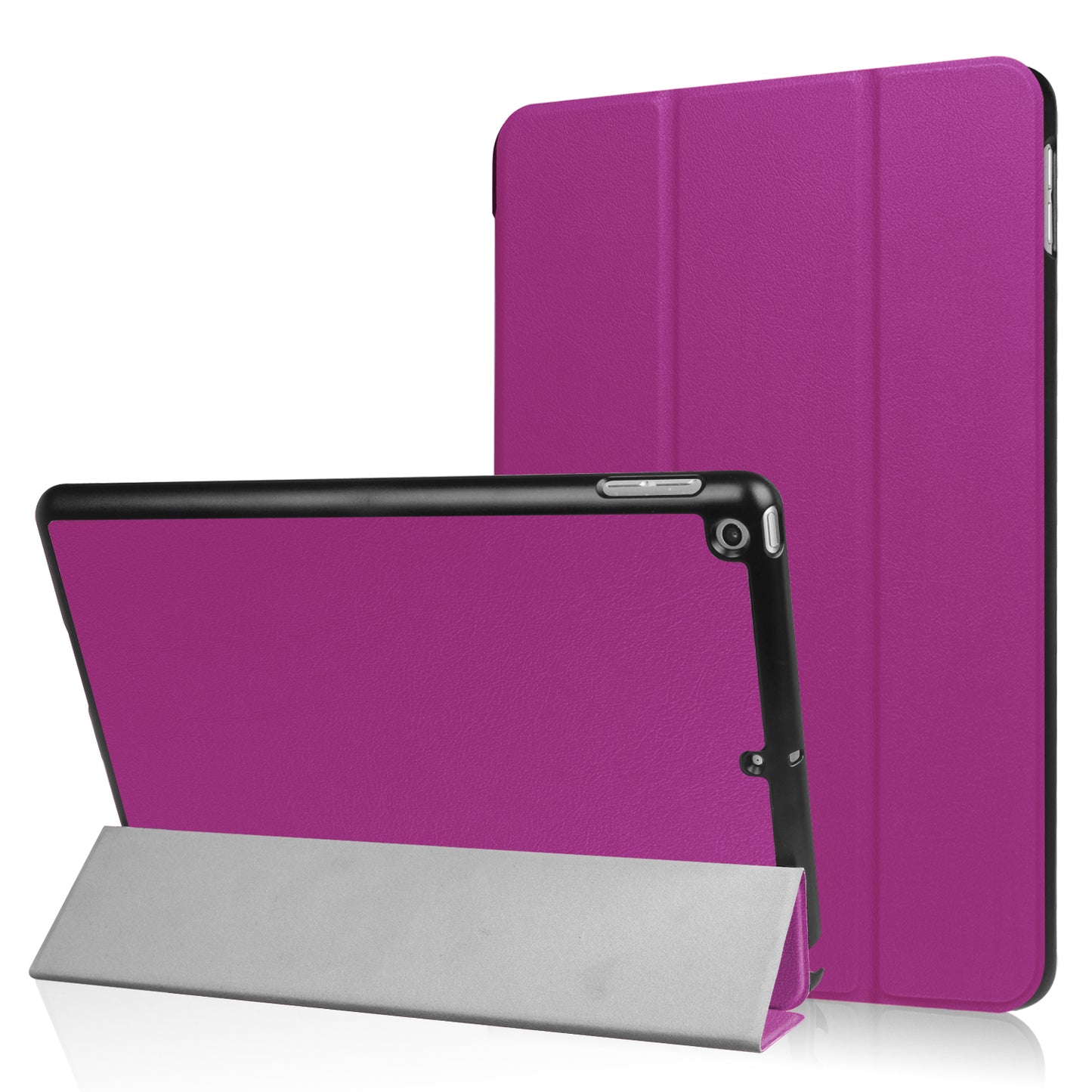 For iPad 9.7 (2018) / 9.7 (2017) Tri-fold Stand Lightweight Full Protection Smart Leather Tablet Case Cover