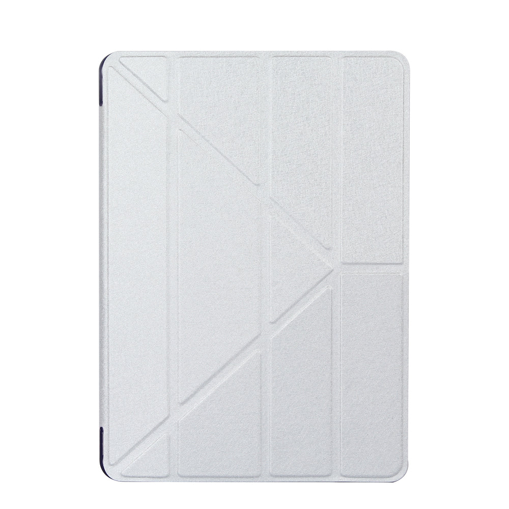 For iPad 9.7 (2018) / 9.7 (2017) Silk Texture Origami Stand Smart Leather Sleep Case- Silver
