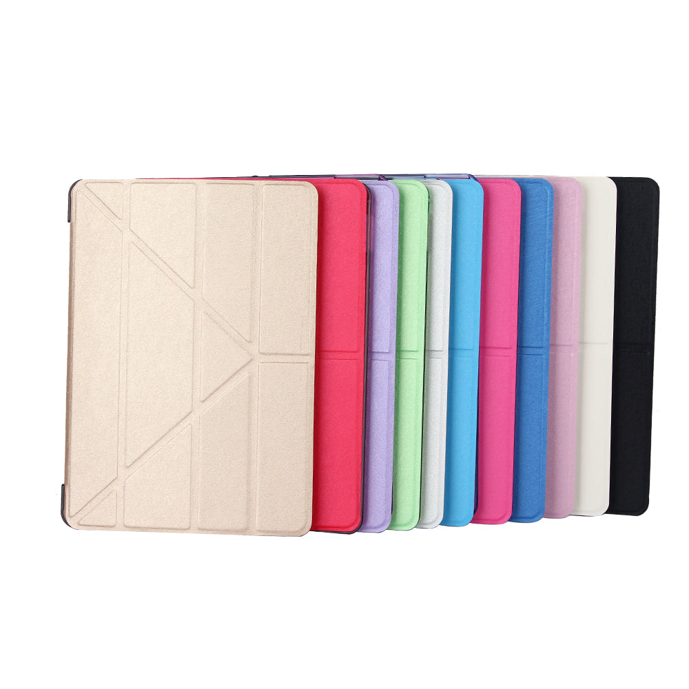 For iPad 9.7 (2018) / 9.7 (2017) Silk Texture Origami Stand Smart Leather Sleep Case- Silver