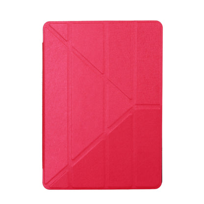 For iPad 9.7 (2018) / 9.7 (2017) Silk Texture Origami Stand Smart Leather Sleep Case- Silver