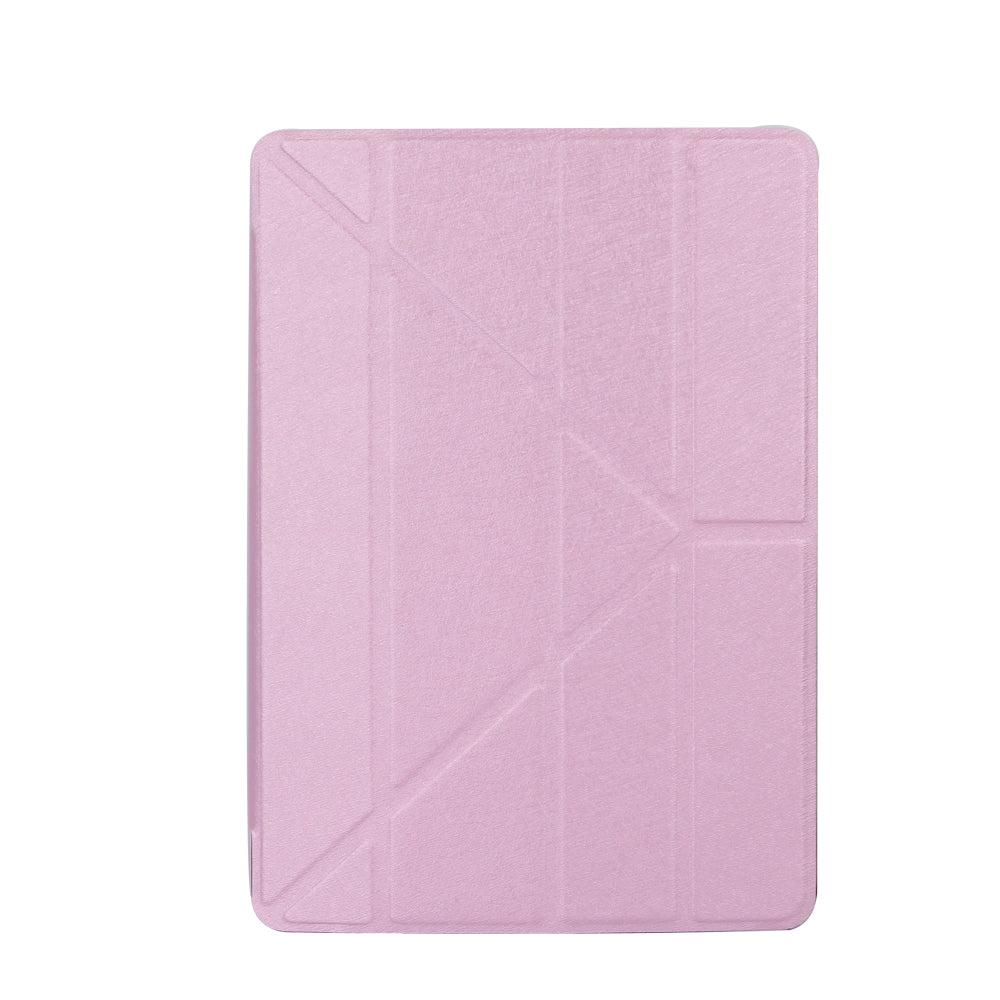 For iPad 9.7 (2018) / 9.7 (2017) Silk Texture Origami Stand Smart Leather Sleep Case- Silver