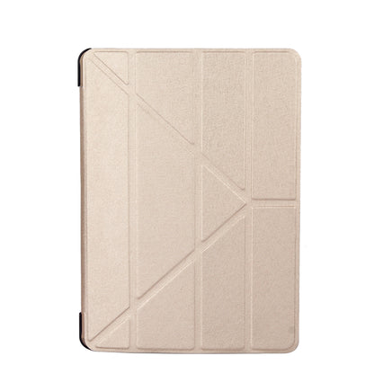 For iPad 9.7 (2018) / 9.7 (2017) Silk Texture Origami Stand Smart Leather Sleep Case- Silver