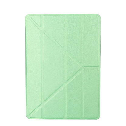 For iPad 9.7 (2018) / 9.7 (2017) Silk Texture Origami Stand Smart Leather Sleep Case- Silver