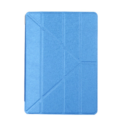 For iPad 9.7 (2018) / 9.7 (2017) Silk Texture Origami Stand Smart Leather Sleep Case- Silver