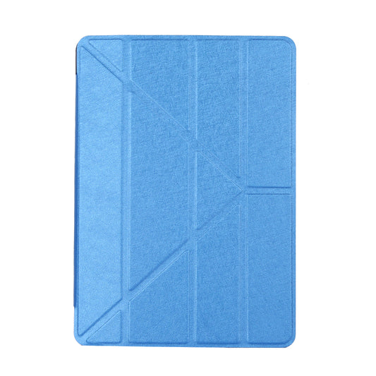 For iPad 9.7 (2018) / 9.7 (2017) Silk Texture Origami Stand Smart Leather Sleep Case- Silver