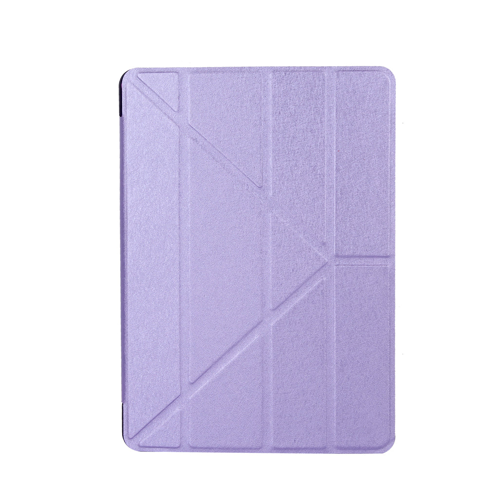 For iPad 9.7 (2018) / 9.7 (2017) Silk Texture Origami Stand Smart Leather Sleep Case- Silver