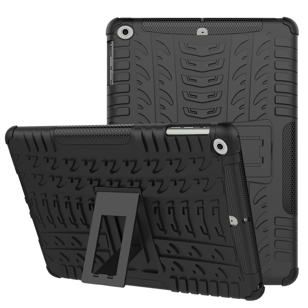 For iPad 9.7 (2018) / 9.7 (2017) Tyre Pattern Kickstand Hybrid PC + TPU Protective Case
