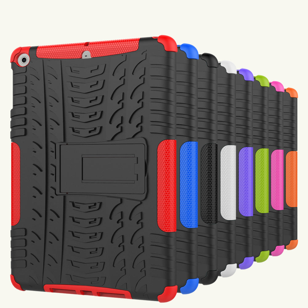 For iPad 9.7 (2018) / 9.7 (2017) Tyre Pattern Kickstand Hybrid PC + TPU Protective Case