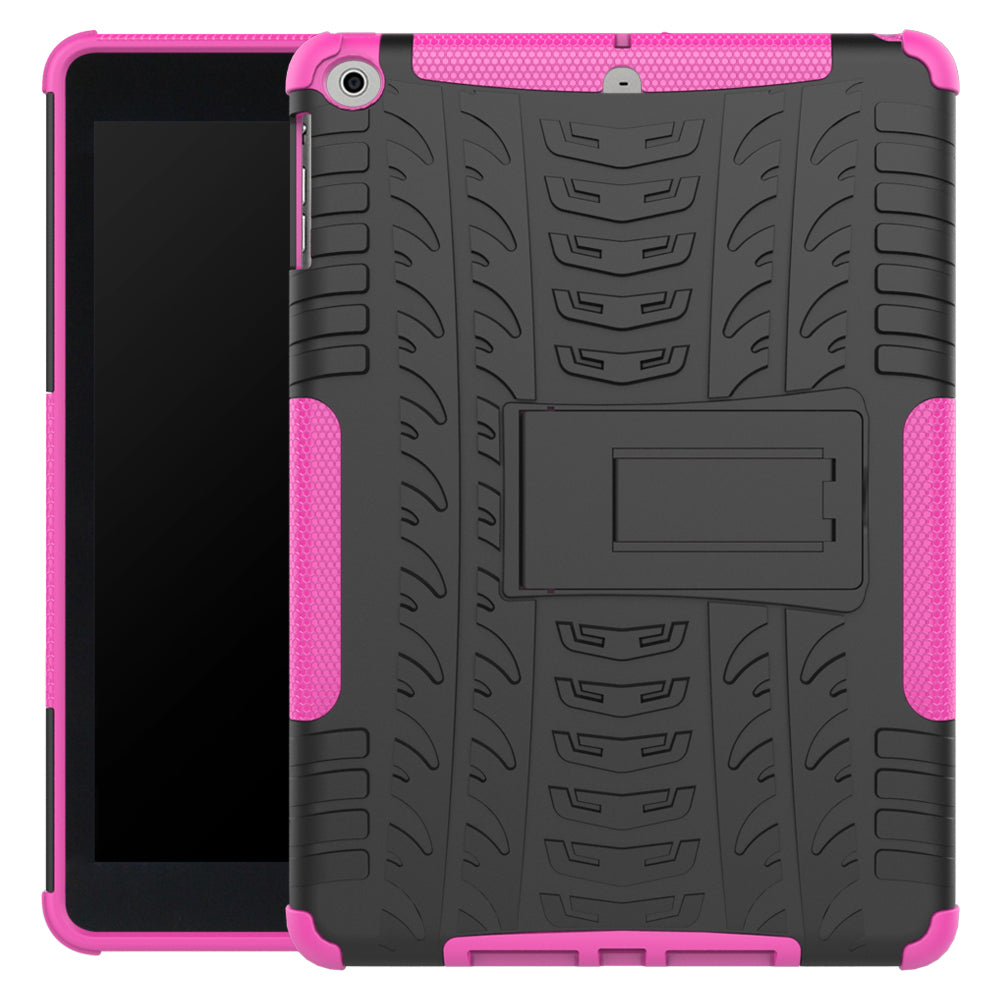 For iPad 9.7 (2018) / 9.7 (2017) Tyre Pattern Kickstand Hybrid PC + TPU Protective Case