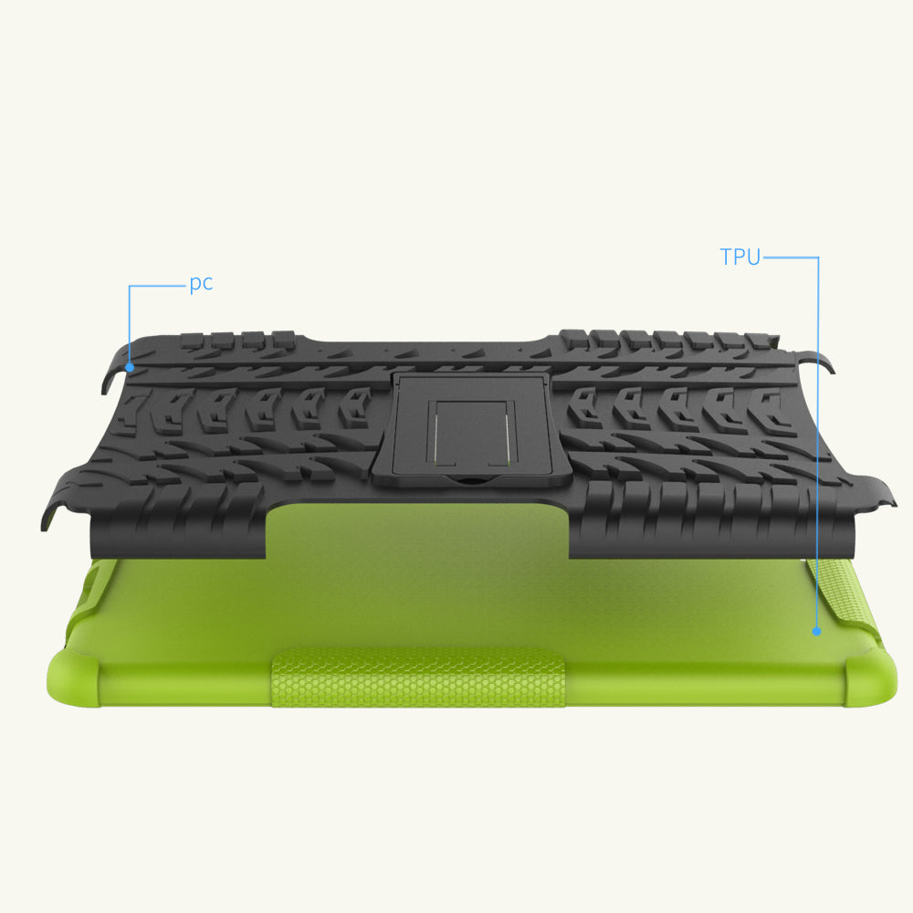 For iPad 9.7 (2018) / 9.7 (2017) Tyre Pattern Kickstand Hybrid PC + TPU Protective Case