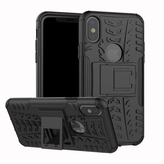 2-in-1 Tyre Pattern Kickstand PC + TPU Hybrid Phone Casing Cover for iPhone X/XS 5.8 inch