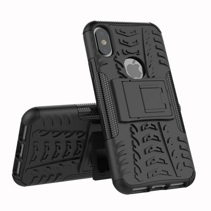 2-in-1 Tyre Pattern Kickstand PC + TPU Hybrid Phone Casing Cover for iPhone X/XS 5.8 inch