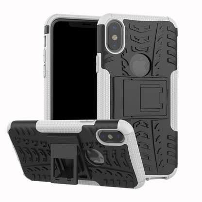 2-in-1 Tyre Pattern Kickstand PC + TPU Hybrid Phone Casing Cover for iPhone X/XS 5.8 inch