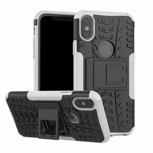 2-in-1 Tyre Pattern Kickstand PC + TPU Hybrid Phone Casing Cover for iPhone X/XS 5.8 inch