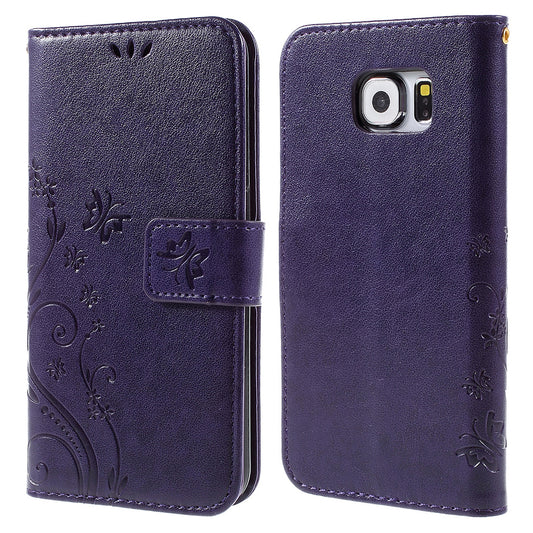 Butterfly Stand Leather Cover Protector for Samsung Galaxy S6 G920 with Handy Strap