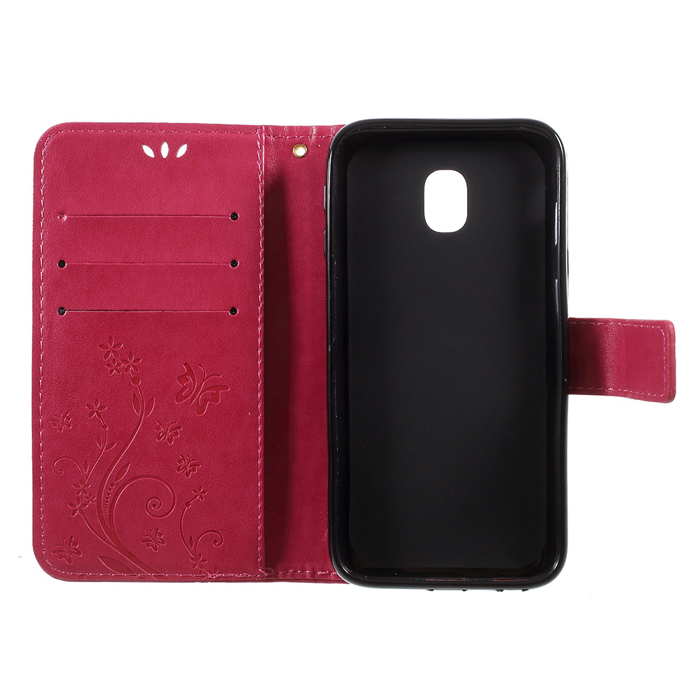 Imprint Flower Butterfly Pattern Wallet Leather Case for Samsung Galaxy J5 (2017) EU Version / J5 Pro (2017)