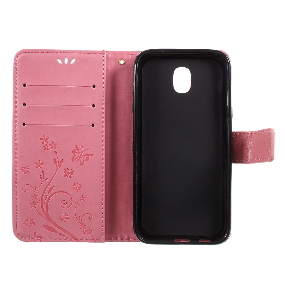 Imprint Flower Butterfly Pattern Wallet Leather Case for Samsung Galaxy J5 (2017) EU Version / J5 Pro (2017)