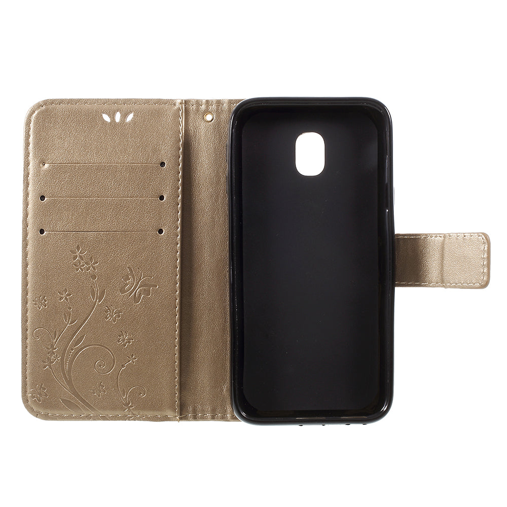 Imprint Flower Butterfly Pattern Wallet Leather Case for Samsung Galaxy J5 (2017) EU Version / J5 Pro (2017)