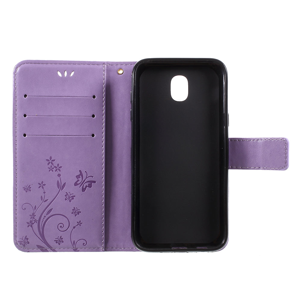 Imprint Flower Butterfly Pattern Wallet Leather Case for Samsung Galaxy J5 (2017) EU Version / J5 Pro (2017)