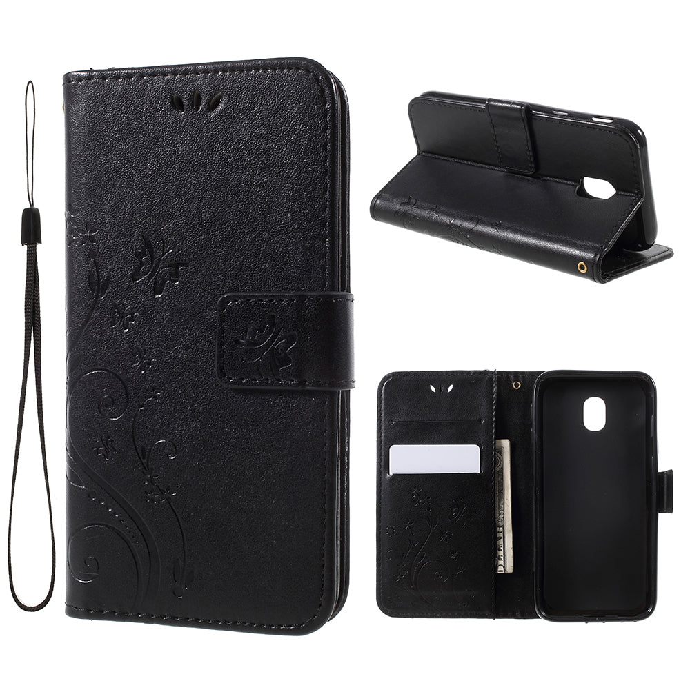 Imprint Flower Butterfly Pattern Wallet Stand Leather Case for Samsung Galaxy J3 (2017) EU Version / J3 Pro (2017)