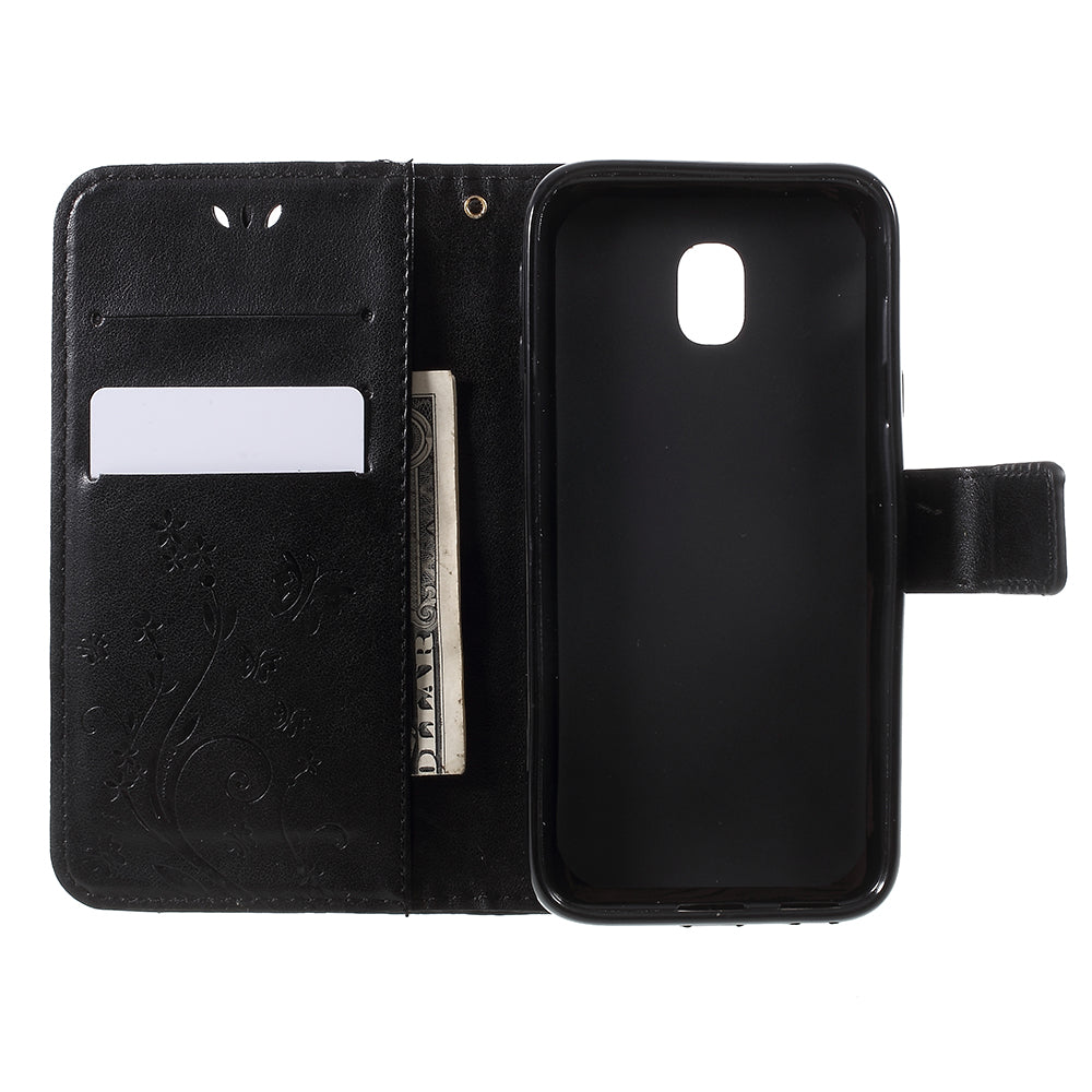 Imprint Flower Butterfly Pattern Wallet Stand Leather Case for Samsung Galaxy J3 (2017) EU Version / J3 Pro (2017)