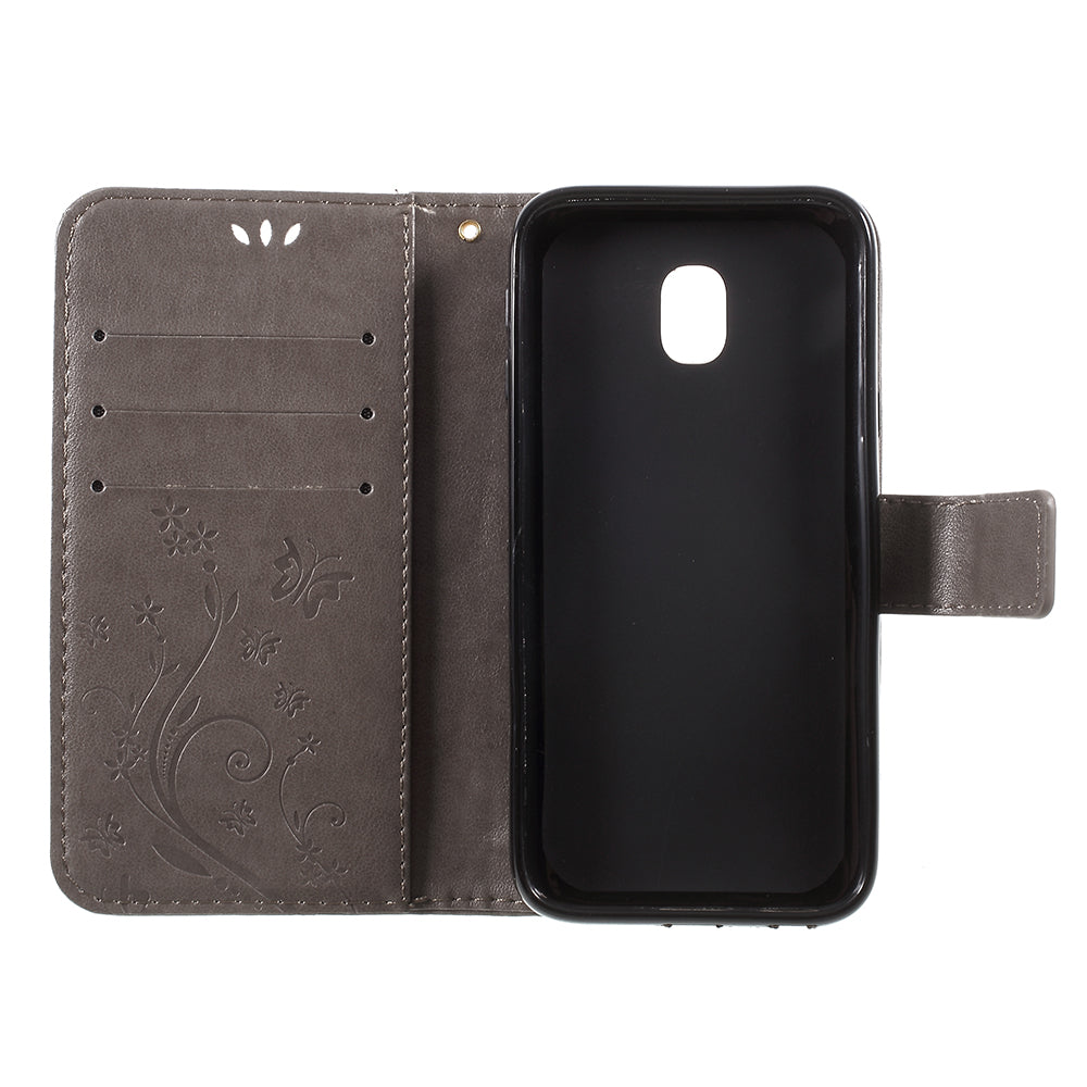 Imprint Flower Butterfly Pattern Wallet Stand Leather Case for Samsung Galaxy J3 (2017) EU Version / J3 Pro (2017)