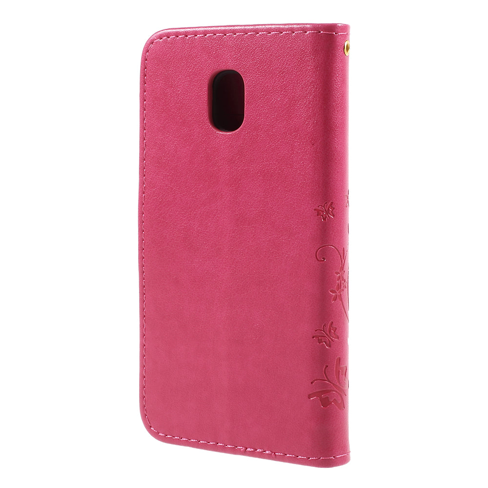 Imprint Flower Butterfly Pattern Wallet Stand Leather Case for Samsung Galaxy J3 (2017) EU Version / J3 Pro (2017)