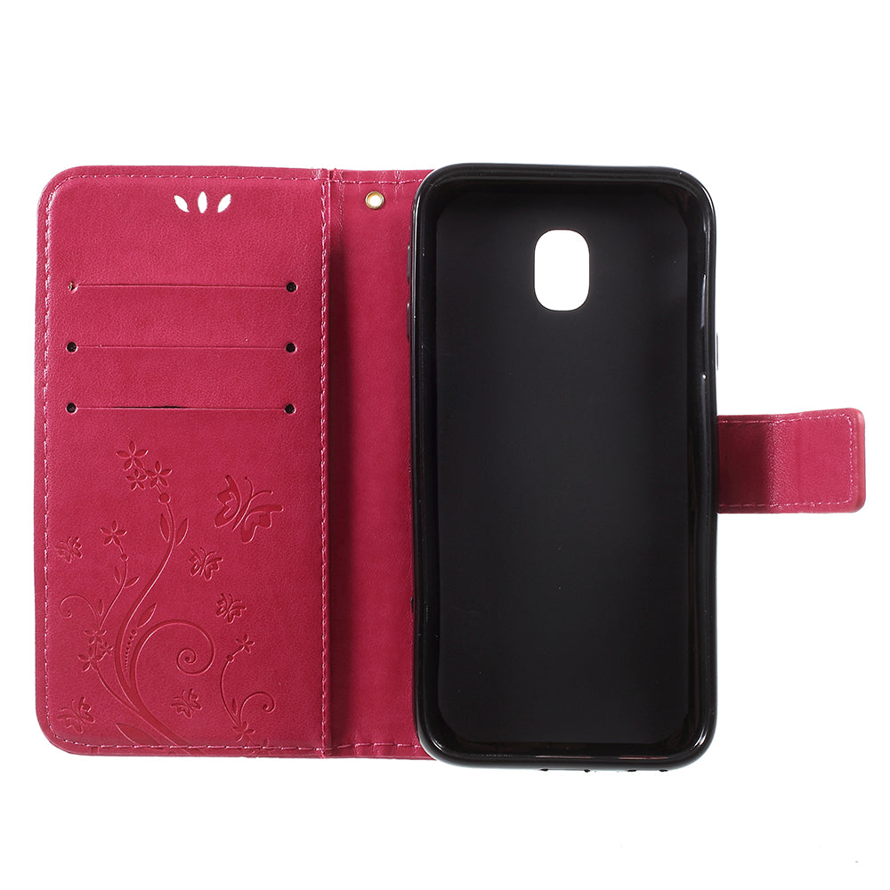 Imprint Flower Butterfly Pattern Wallet Stand Leather Case for Samsung Galaxy J3 (2017) EU Version / J3 Pro (2017)