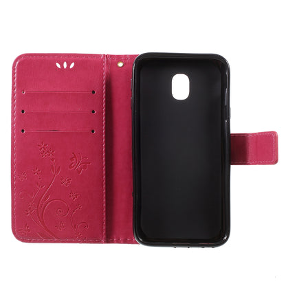 Imprint Flower Butterfly Pattern Wallet Stand Leather Case for Samsung Galaxy J3 (2017) EU Version / J3 Pro (2017)