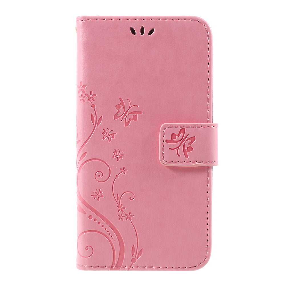 Imprint Flower Butterfly Pattern Wallet Stand Leather Case for Samsung Galaxy J3 (2017) EU Version / J3 Pro (2017)