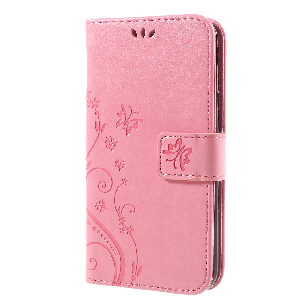 Imprint Flower Butterfly Pattern Wallet Stand Leather Case for Samsung Galaxy J3 (2017) EU Version / J3 Pro (2017)