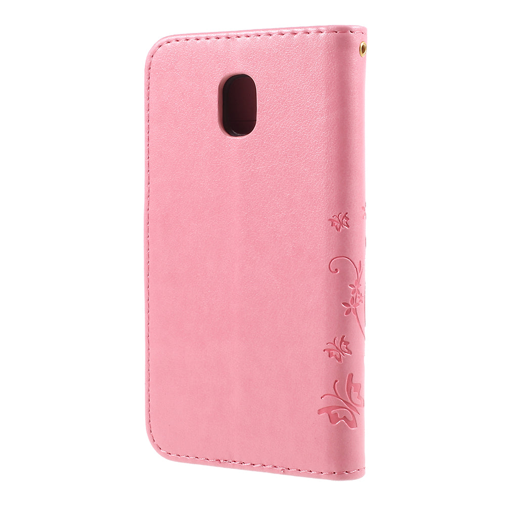 Imprint Flower Butterfly Pattern Wallet Stand Leather Case for Samsung Galaxy J3 (2017) EU Version / J3 Pro (2017)