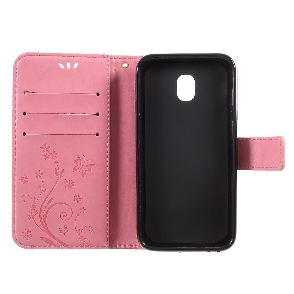 Imprint Flower Butterfly Pattern Wallet Stand Leather Case for Samsung Galaxy J3 (2017) EU Version / J3 Pro (2017)
