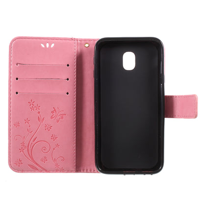 Imprint Flower Butterfly Pattern Wallet Stand Leather Case for Samsung Galaxy J3 (2017) EU Version / J3 Pro (2017)