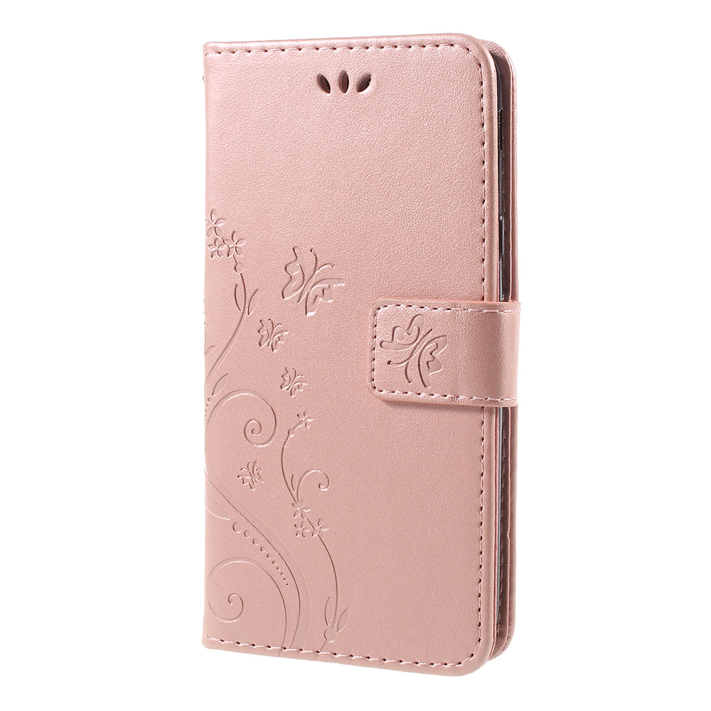 Imprint Flower Butterfly Pattern Wallet Stand Leather Case for Samsung Galaxy J3 (2017) EU Version / J3 Pro (2017)