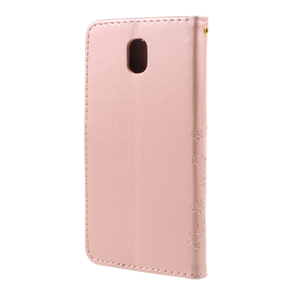 Imprint Flower Butterfly Pattern Wallet Stand Leather Case for Samsung Galaxy J3 (2017) EU Version / J3 Pro (2017)