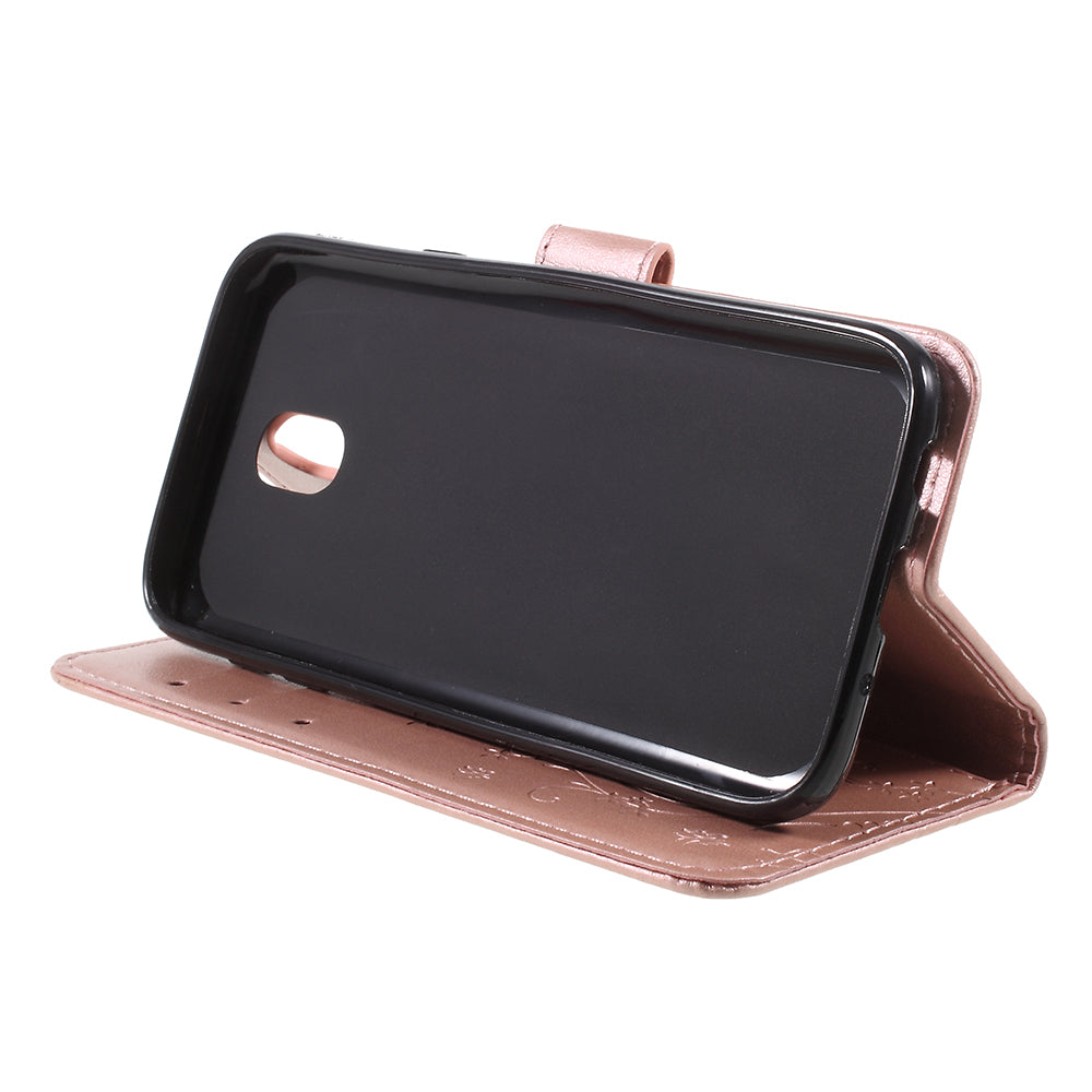 Imprint Flower Butterfly Pattern Wallet Stand Leather Case for Samsung Galaxy J3 (2017) EU Version / J3 Pro (2017)