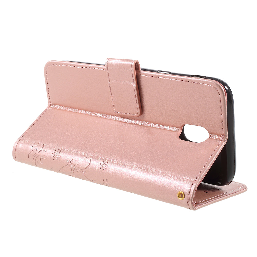 Imprint Flower Butterfly Pattern Wallet Stand Leather Case for Samsung Galaxy J3 (2017) EU Version / J3 Pro (2017)