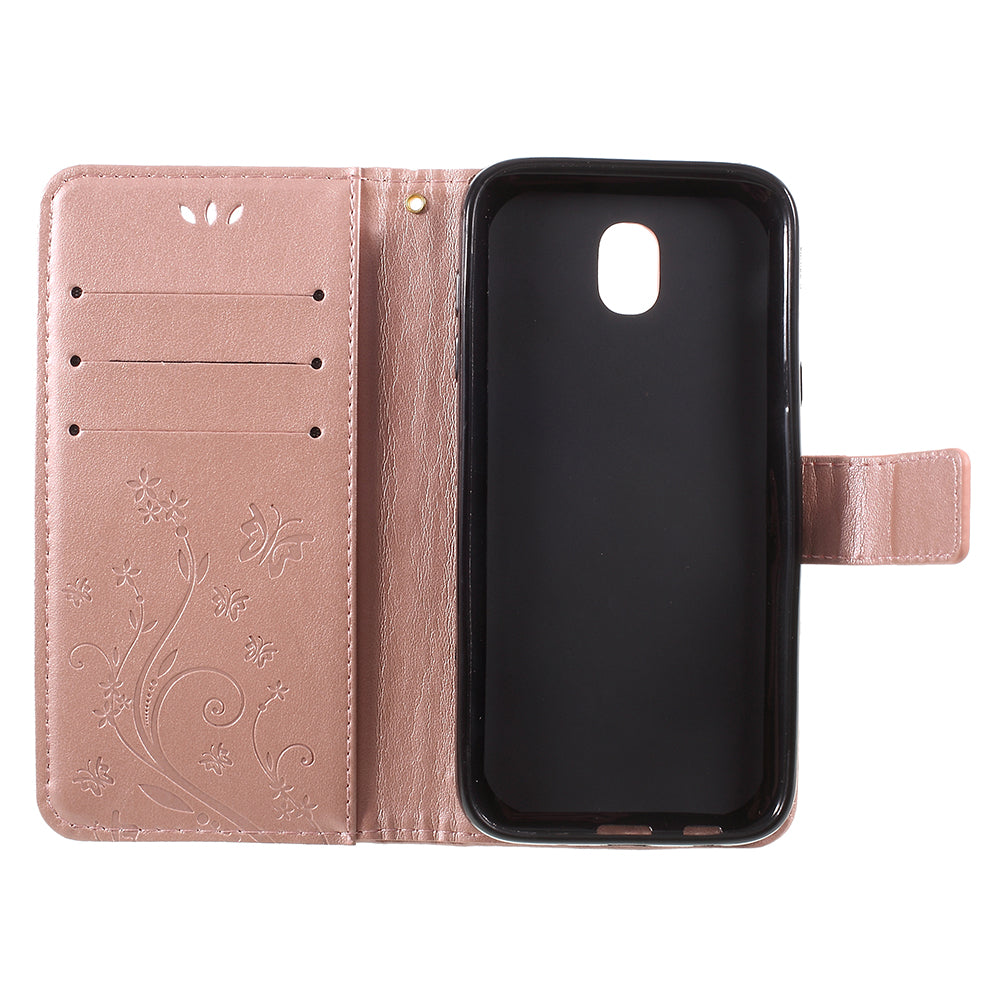 Imprint Flower Butterfly Pattern Wallet Stand Leather Case for Samsung Galaxy J3 (2017) EU Version / J3 Pro (2017)
