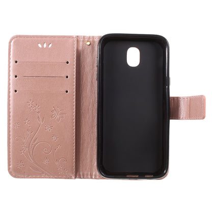 Imprint Flower Butterfly Pattern Wallet Stand Leather Case for Samsung Galaxy J3 (2017) EU Version / J3 Pro (2017)