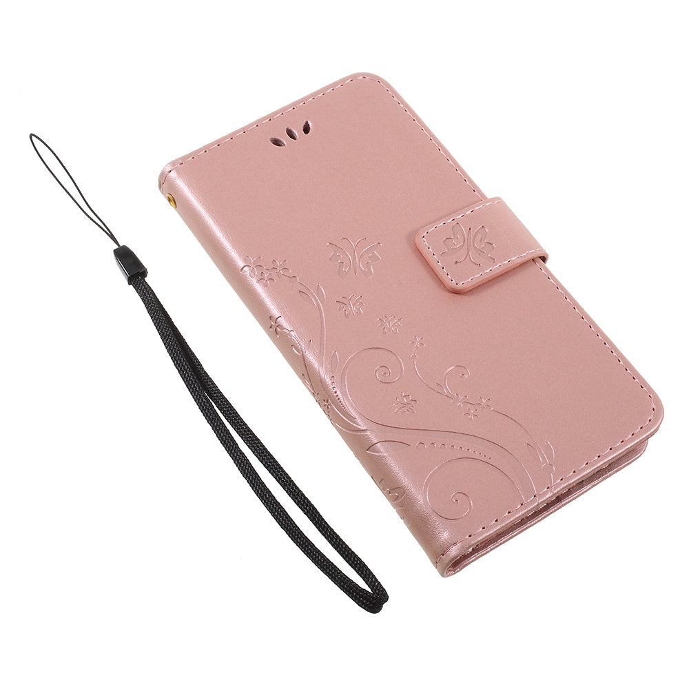 Imprint Flower Butterfly Pattern Wallet Stand Leather Case for Samsung Galaxy J3 (2017) EU Version / J3 Pro (2017)