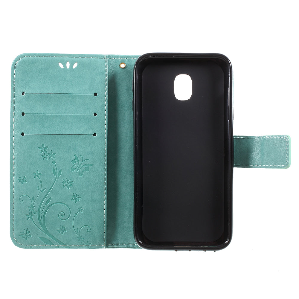 Imprint Flower Butterfly Pattern Wallet Stand Leather Case for Samsung Galaxy J3 (2017) EU Version / J3 Pro (2017)
