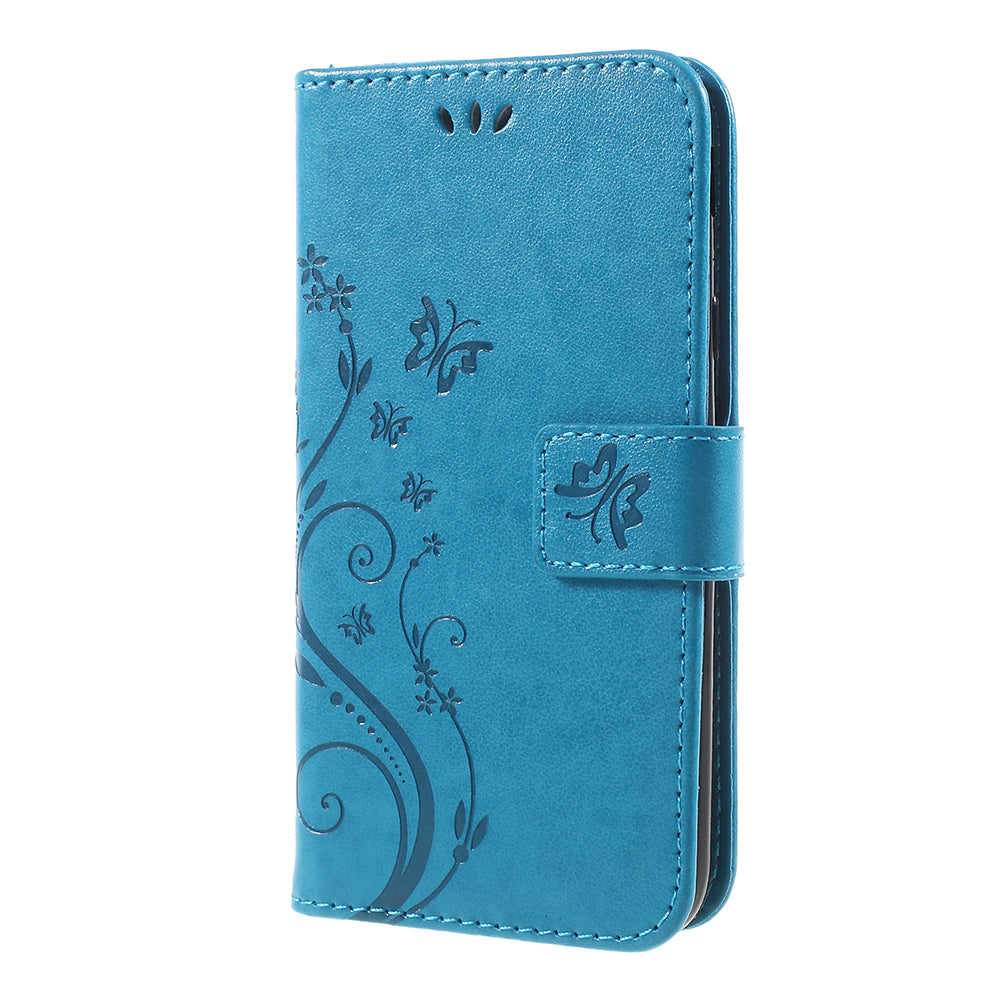 Imprint Flower Butterfly Pattern Wallet Stand Leather Case for Samsung Galaxy J3 (2017) EU Version / J3 Pro (2017)