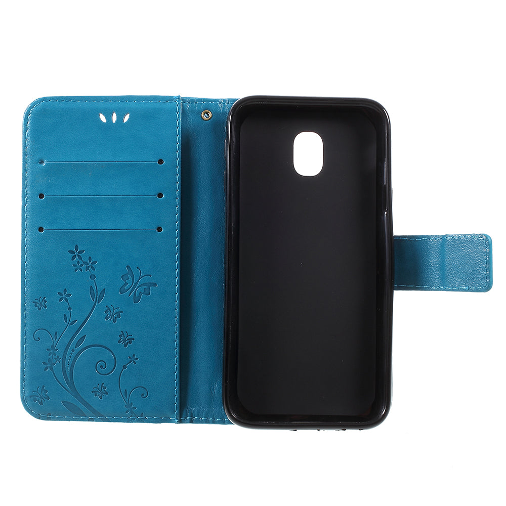 Imprint Flower Butterfly Pattern Wallet Stand Leather Case for Samsung Galaxy J3 (2017) EU Version / J3 Pro (2017)