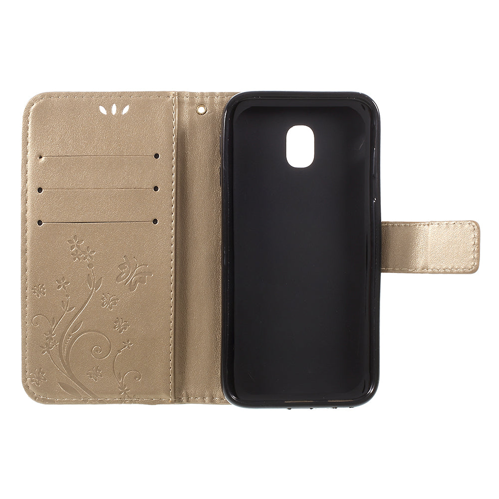 Imprint Flower Butterfly Pattern Wallet Stand Leather Case for Samsung Galaxy J3 (2017) EU Version / J3 Pro (2017)