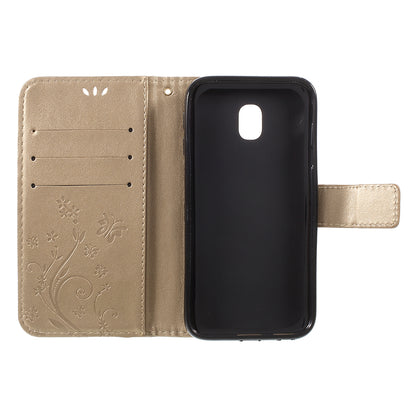 Imprint Flower Butterfly Pattern Wallet Stand Leather Case for Samsung Galaxy J3 (2017) EU Version / J3 Pro (2017)